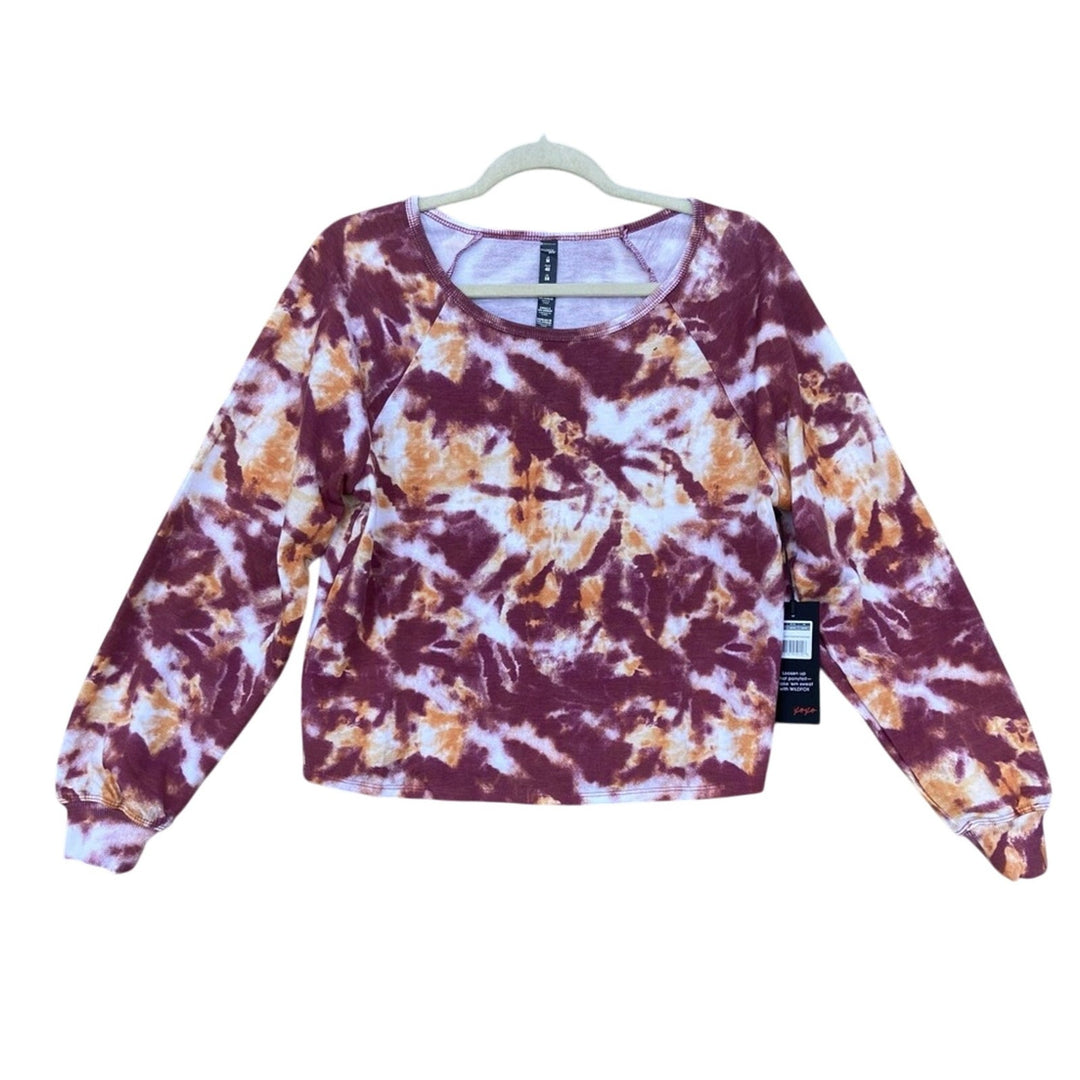 NWT New Wildfox Womens Medium Tie-Dye Cropped Crew Neck Long Sleeve Sweatshirt