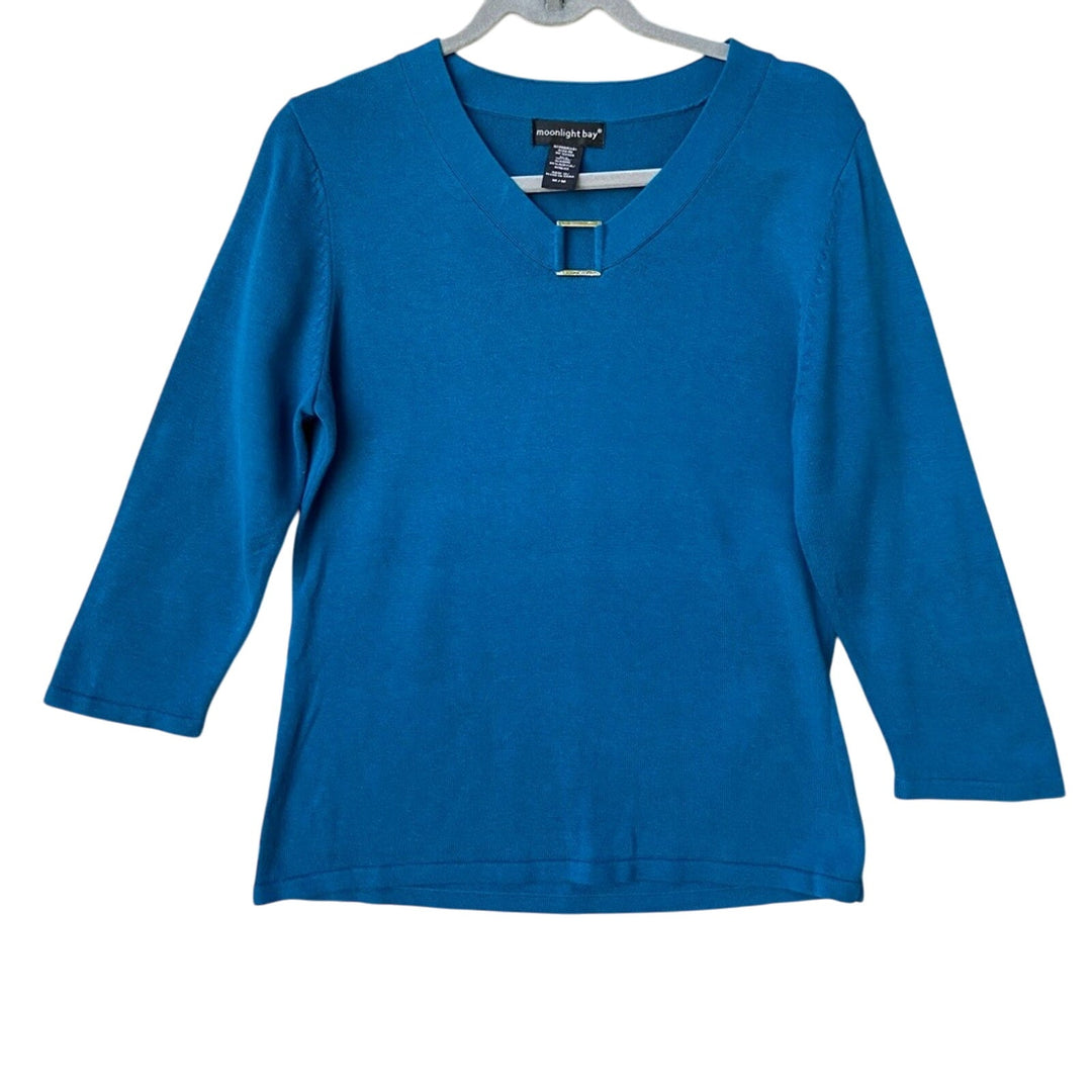 NWT New Moonlight Bay Womens Medium Cotton Blend Long Sleeve V-Neck Blouse