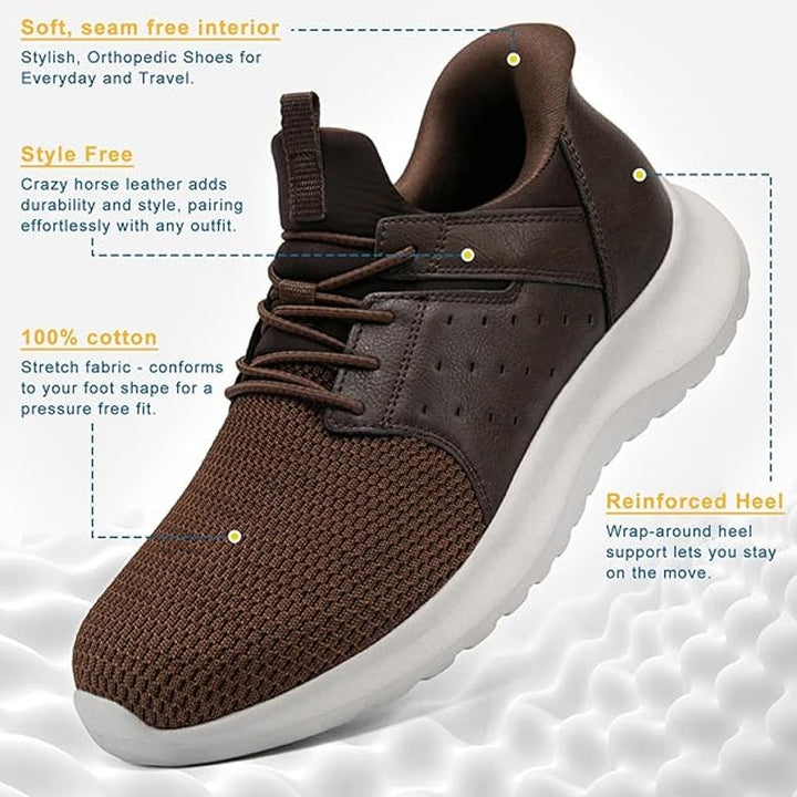 Boveshorn Mens 10.5 Brown Sneakers Arch Support Hands Free Slip On Shoes