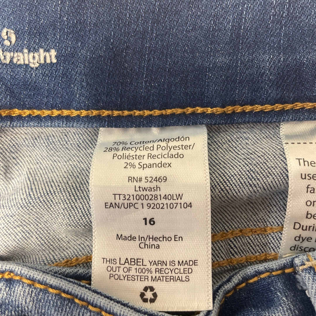 Time &amp; Tru Women Size 16 Stretch Cotton Factory Faded Whiskered Denim Blue Jeans