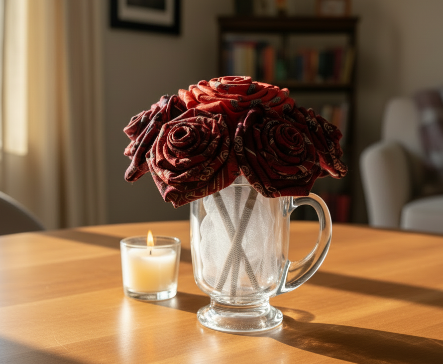 Brightened romantic lifestyle photo of the red rose bouquet