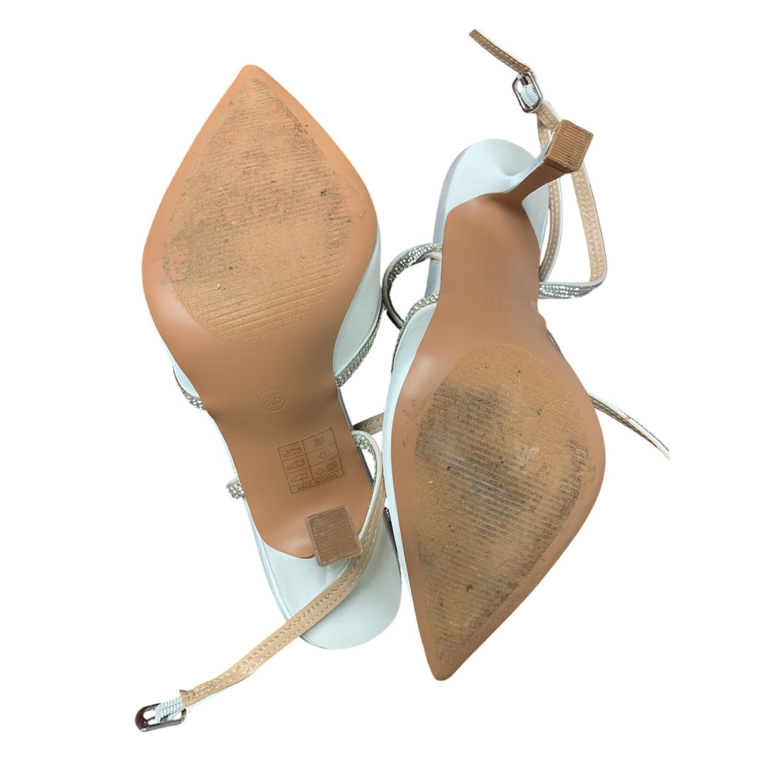 Dream Pairs Womens 8.5 White Satin Pointy Toe Silver Rhinestone 4.5" Heel Shoes