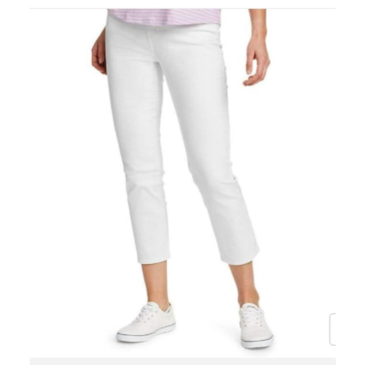 New Eddie Bauer Women Authentic Voyager White Crop High Rise Stretch Cotton Jean