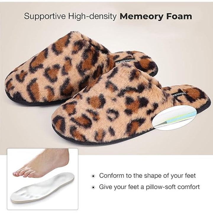 Snug Leaves Womens Size 7-8 Cheetah Print Slippers Fuzzy Slip On House Shoes