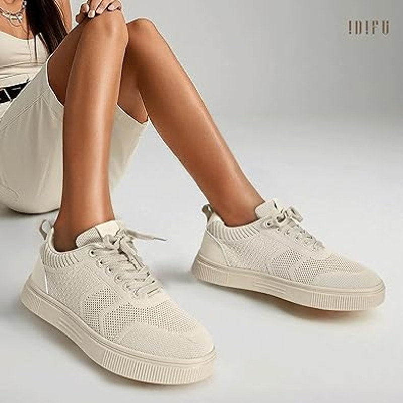 Idifu Womens Size 9 Tan Lace Up Mesh Breathable Athletic Sneakers Tennis Shoes