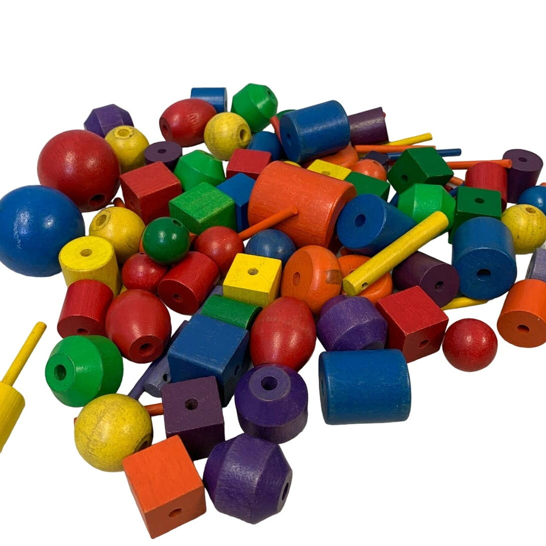 Vintage Painted Solid Wood Beads Cubes Balls Sticks Childrens Necklace Toys