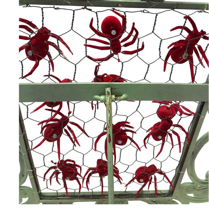 New NIP One Dozen Spooky Red Black Furry Halloween Spider Tarantula Magnets Lot