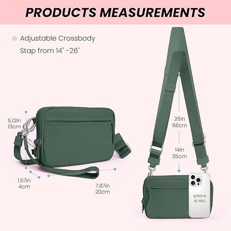 New Vonal Small Green RFID Blocking Nylon Lots of Pockets Crossbody Bag Purse