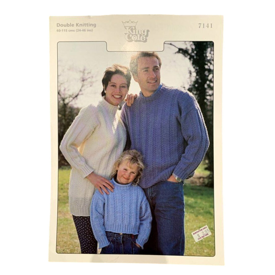 Vintage 1995 King Cole 7141 Man Woman Kid Family Tunic Sweater Knitting Pattern