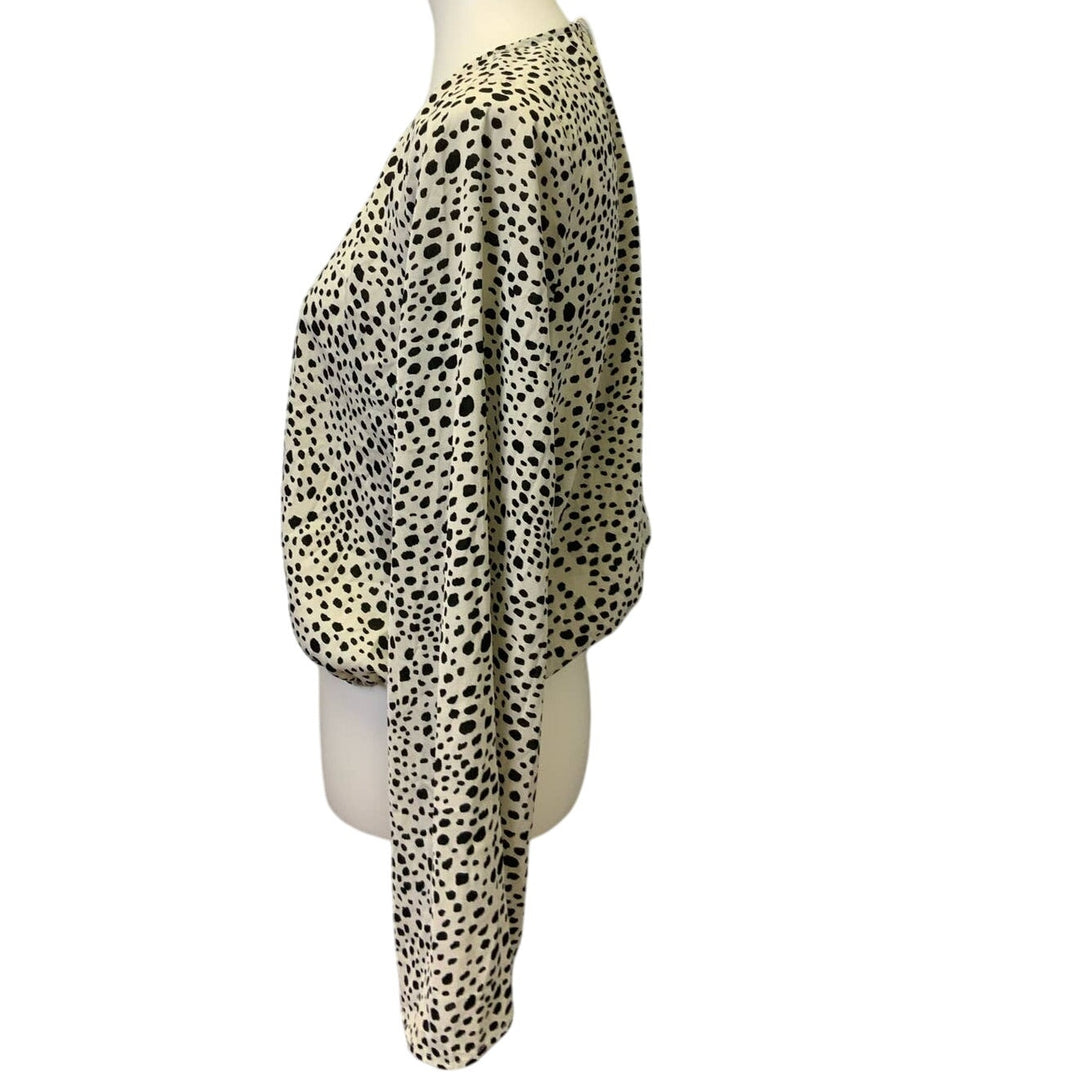 Sadie &amp; Sage Large Deep V Dalmation Polka Dot Flowy Gathered Waist Blouse Top