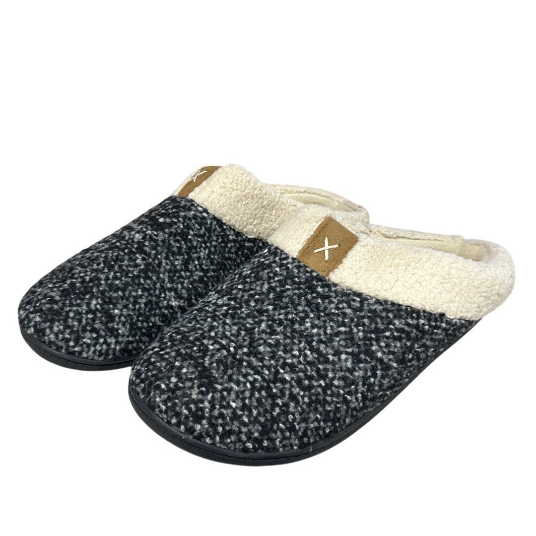 Ultra Ideas Mens Size 13/14 Gray Black Sherpa Lined Memory Foam House Slippers