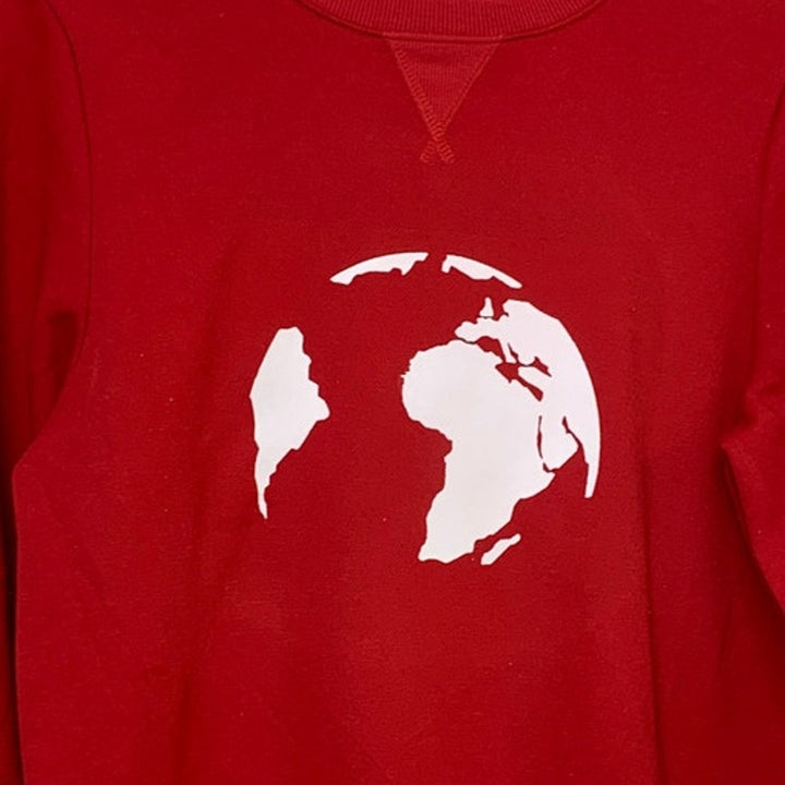 Upcycled Hand Printed Womens XS Red  Save The Earth World Long Sleeve Sweatshirt
