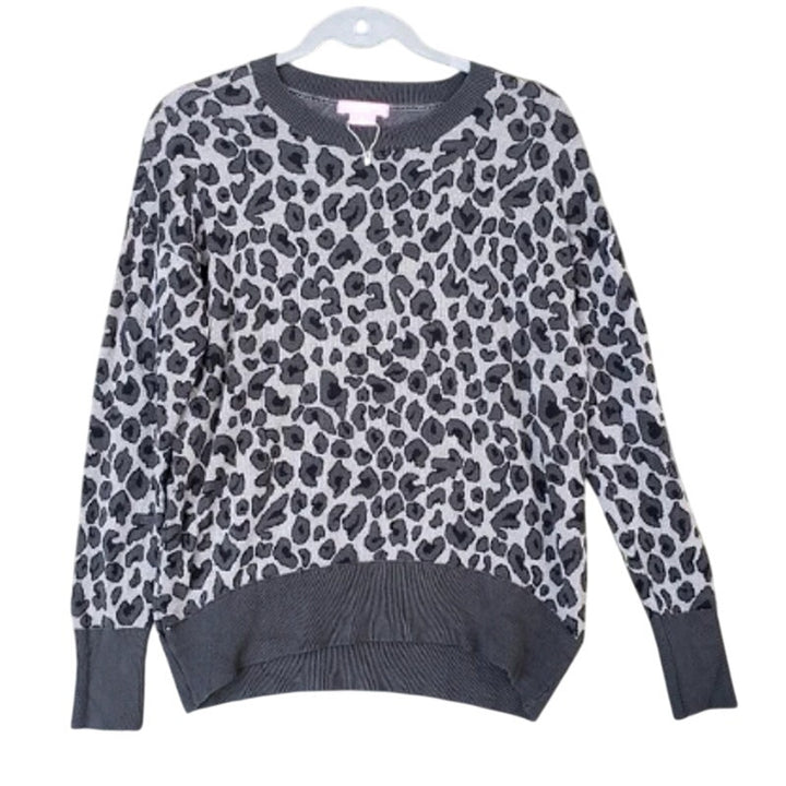 New Isaac Mizrahi Womens Small Leopard Print Long Sleeve Knit Sweater