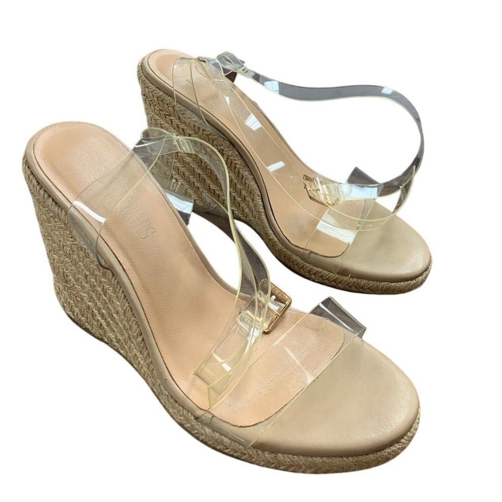Dream Pairs Women Size 8 Clear Strap Tan Open Toe 4" Wedge Heel Espadrille Shoes