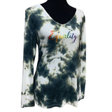 Hand Printed Upcycled Womens Small Equality Rainbow Pride VNeck Long Sleeve Tee