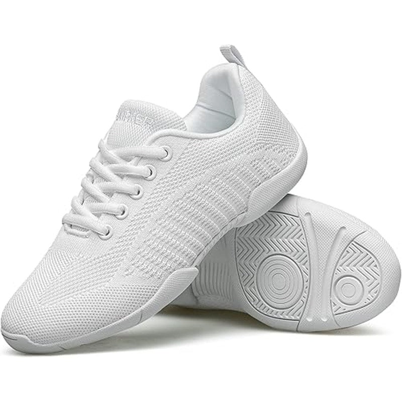 Baxinier Girls Size 3.5 White Lace Up Breathable Anti Slip Cheerleading Shoes