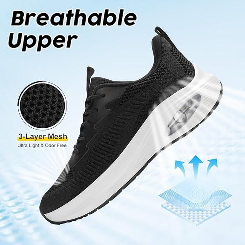 ZYEN Womens Size 8.5 Black Mesh Slip On Wide Toe Box Air Cushion Athletic Shoes