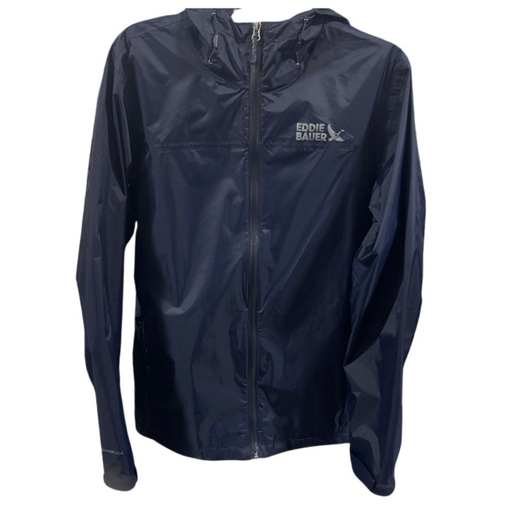 New Eddie Bauer Mens Small Navy Blue Rippac Zip Up Weather Edge Pro Rain Jacket