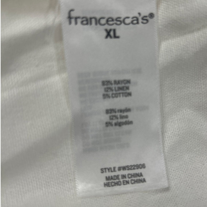 New Francescas Womens XL White Scalloped Edge Long Sleeve Linen Blend Crop Top