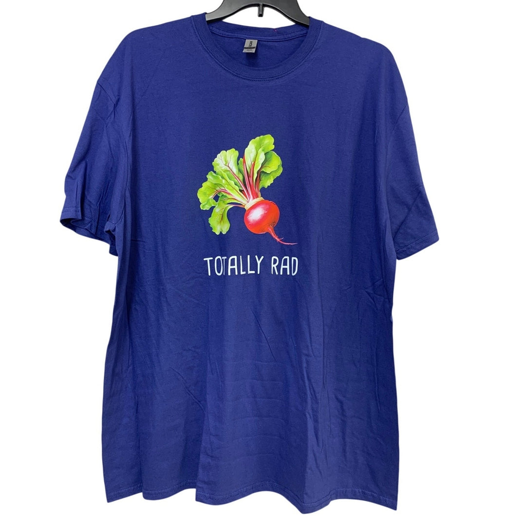 New Hand Printed Mens 3XL Blue Totally Rad Radish Veggie Short Sleeve Tee Shirt