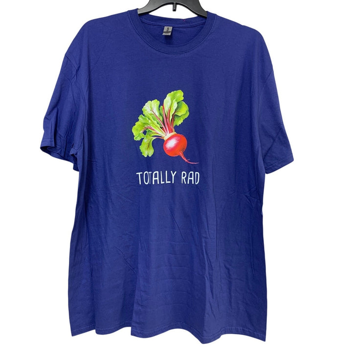 New Hand Printed Mens 3XL Blue Totally Rad Radish Veggie Short Sleeve Tee Shirt