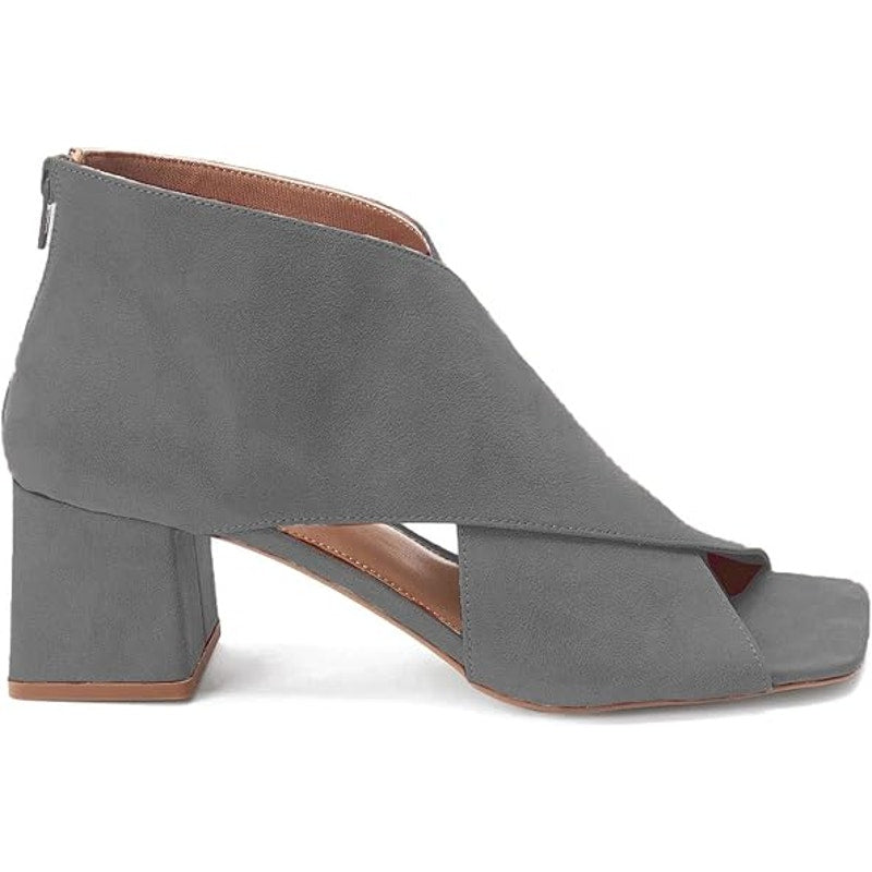 Lehoor Womens Size 10 Gray Faux Suede Open Toe 2.5" Block Heel Back Zip Shoes