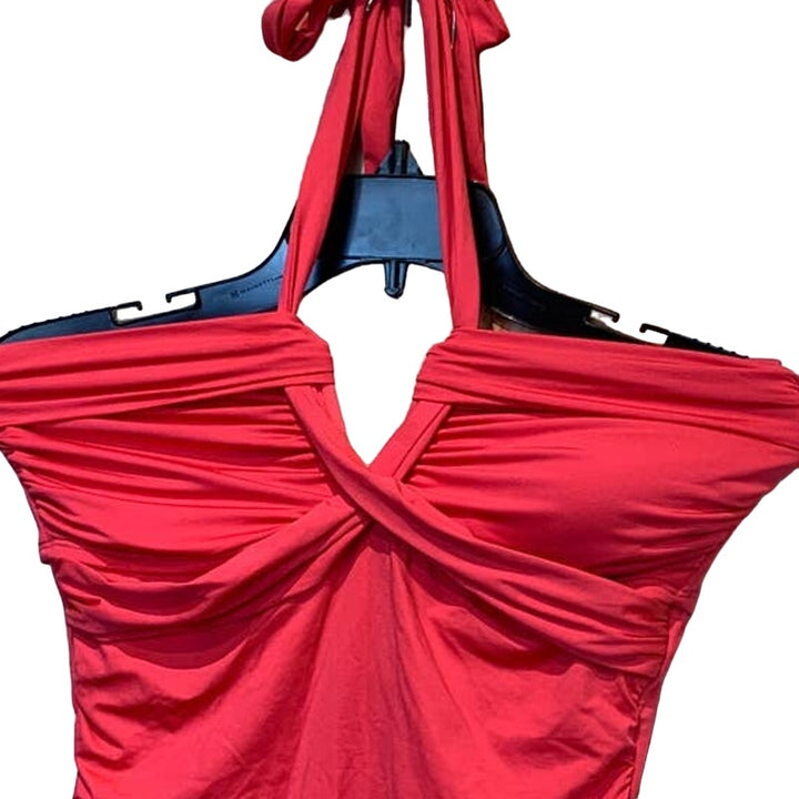 Merona Medium Criss Cross Neck Tie Padded Bra Nylon Spandex Watermelon Swim Suit