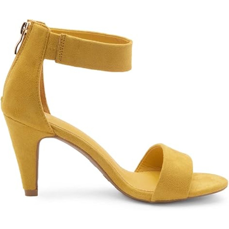 New Herstyle Women 7 Mustard Yellow Faux Suede 3.5" Heel Open Toe Sandals w Flaw
