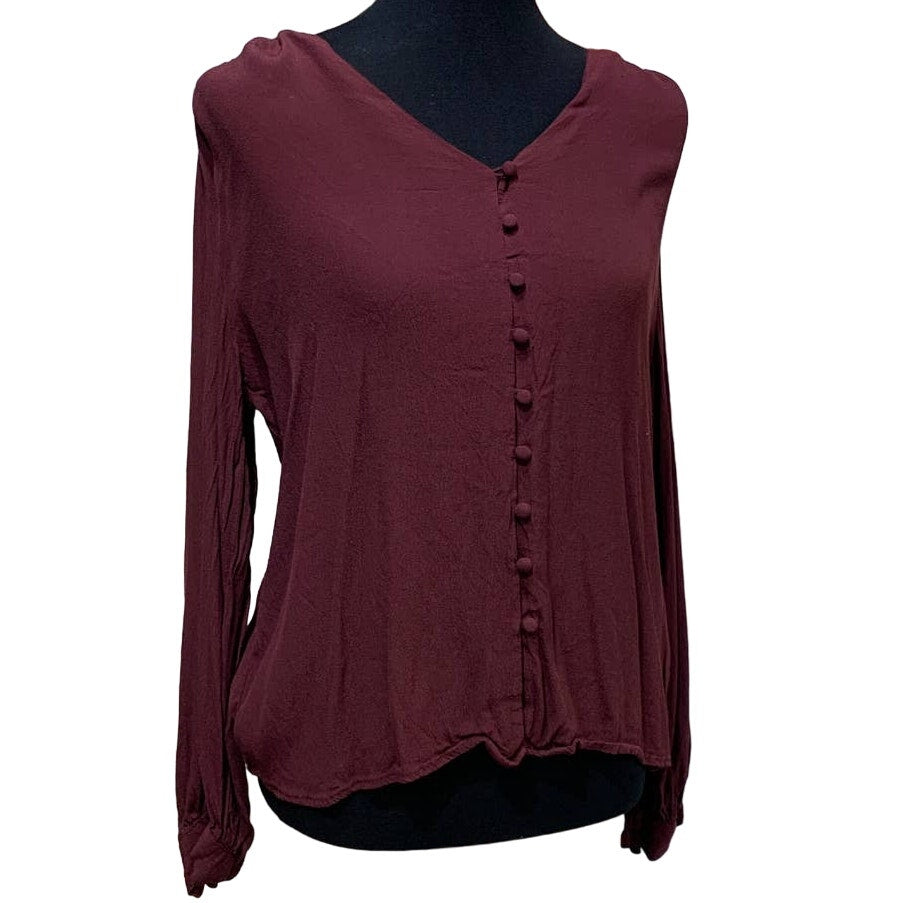 H&amp;M Size 12 Long Sleeve Button Down Hi Low Lightweight 100% Viscose Top Blouse
