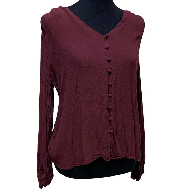 H&amp;M Size 12 Long Sleeve Button Down Hi Low Lightweight 100% Viscose Top Blouse