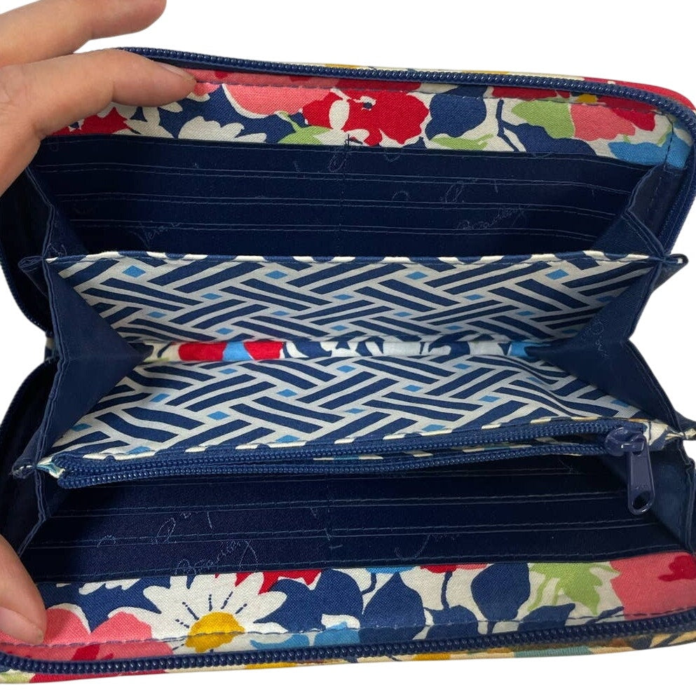 Vera Bradley Quilted Cotton Blend Floral Stripe Full Zip Around Zippered Wallet
