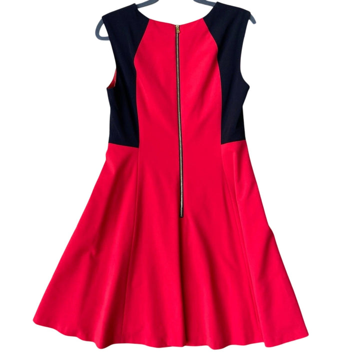 NWT New Nine West Womens Size 6 Red Black Colorblocked Stretch Fit Flare Dress