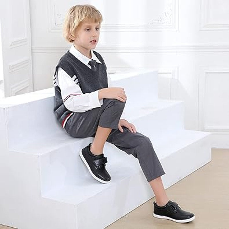 Firelli Boys Size 5 Black Loafers Hook &amp; Loop Closure Round Toe Oxford Shoes