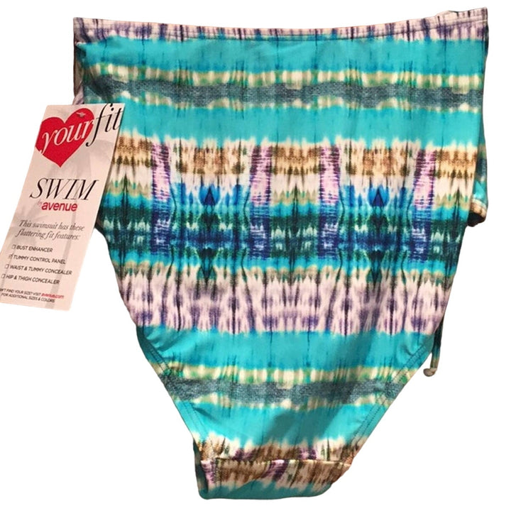 New Avenue Plus Size 26 Swim Bikini Bottom w Waist and Tummy Concealer Panel