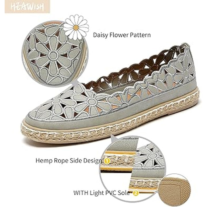 New Heawish Womens 9.5 Silver Daisy Flower Cutout Espadrille Ballet Flat Shoes