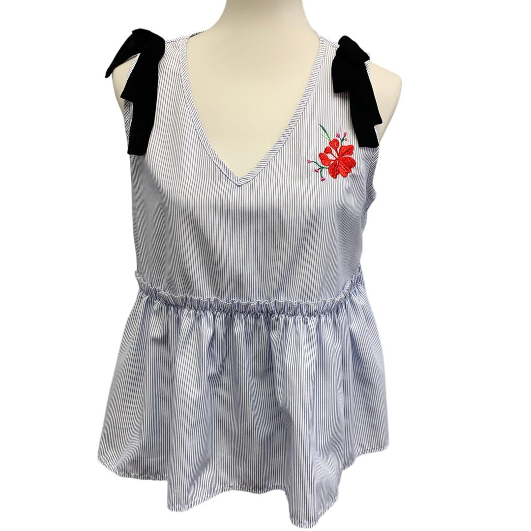 M &amp; G Monogram Womens Large Striped Polyester Sleeveless Floral Top Blouse