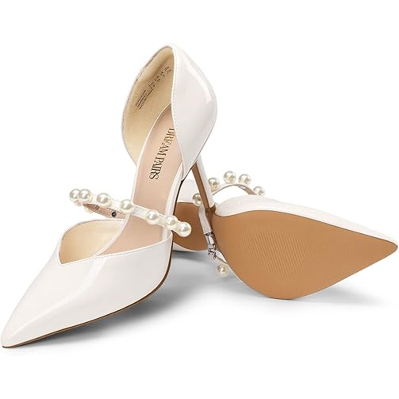 Dream Pairs Womens Size 9 White Pearl Pointy Toe Foot Strap 4" Heel Pumps Shoes