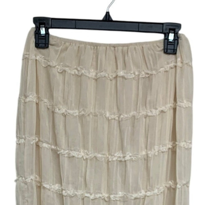 Womens Small Cream PolySpandex Lace Faux Tiered Lined Straight Maxi Skirt