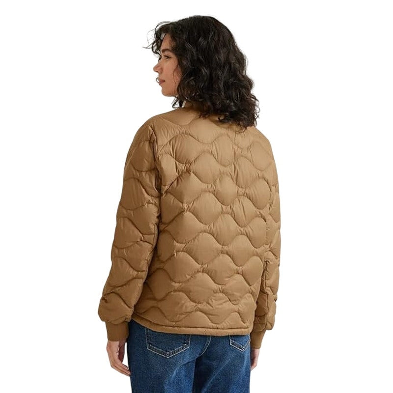 New Eddie Bauer Womens XL Gold Camel Shaw 650 FP Down Puffer Bomber Jacket