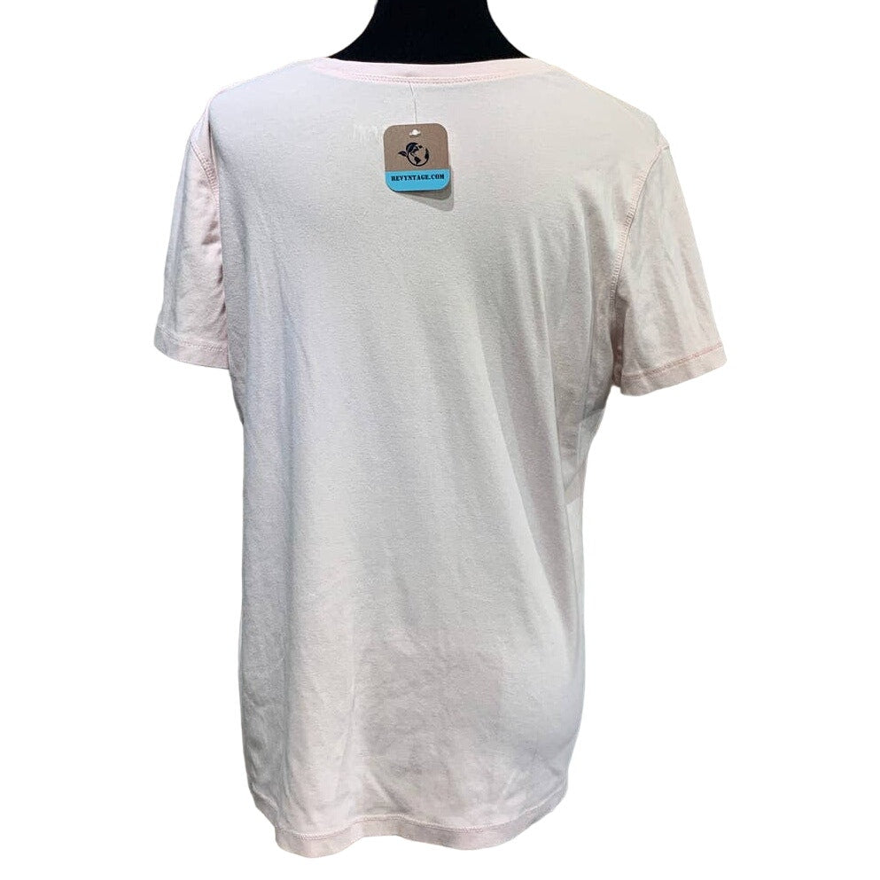 Hand Printed Upcycled Womens XL Blue Jay Bird Short Sleeve Crew Neck Tee
