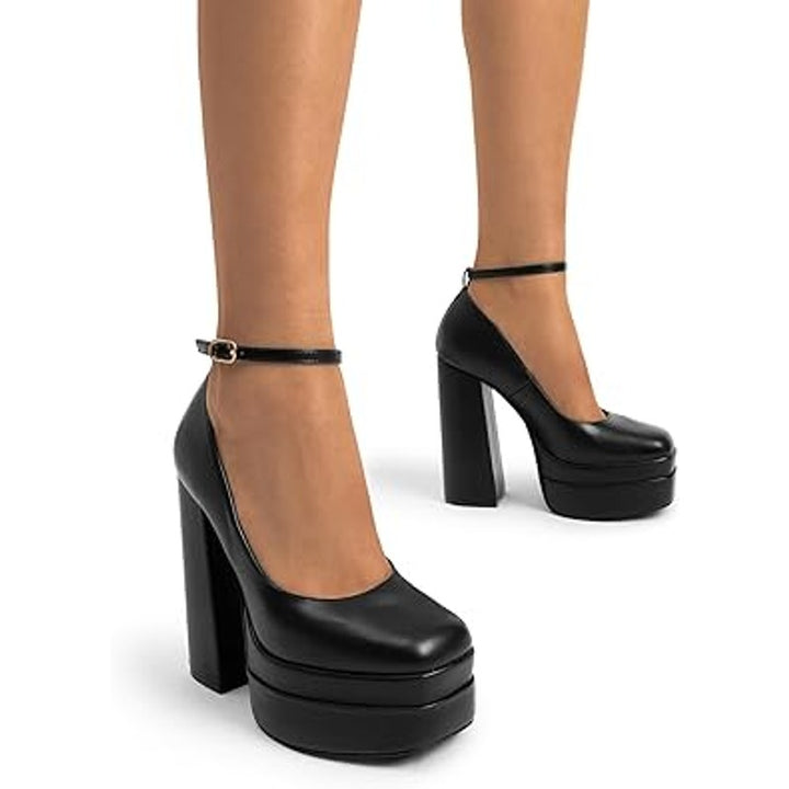 Dream Pairs Womens 8.5 Black 5.5" Platform Heel Closed Toe Ankle Strap Shoes