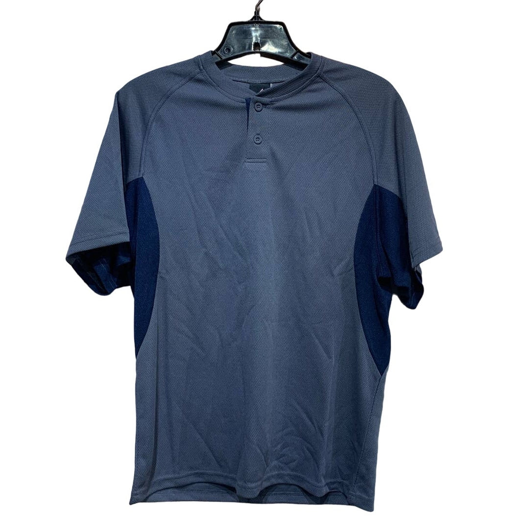 New Alleson Athletic Adult Baseball 2 Button Gray Polyester Short Sleeve Jersey Shirt