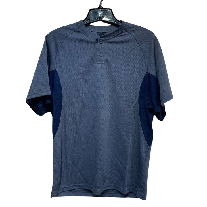 New Alleson Athletic Adult Baseball 2 Button Gray Polyester Short Sleeve Jersey Shirt