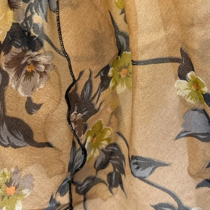 Vintage Long Rectangular Blue Yellow Floral on Brown Acetate Fashion Scarf