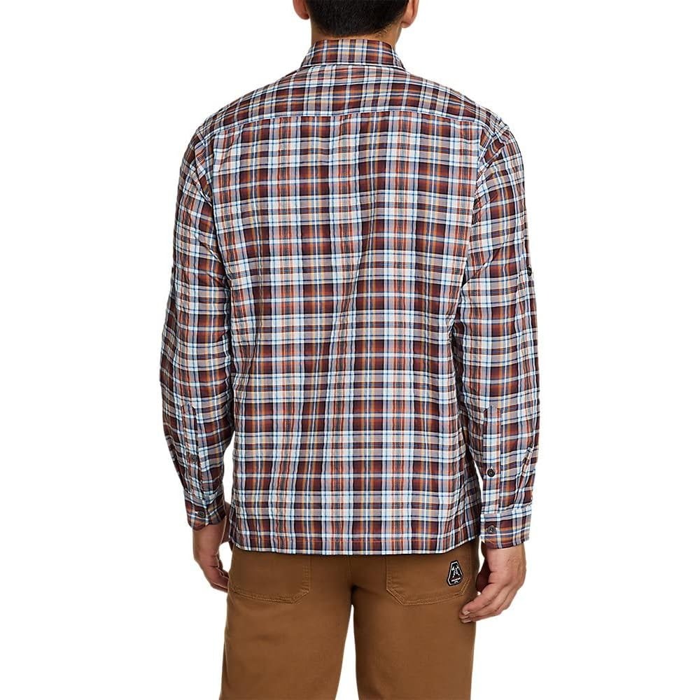 New Eddie Bauer Mens Sienna Plaid Rainier 2.0 UPF 50+ Long Sleeve Hiking Shirt