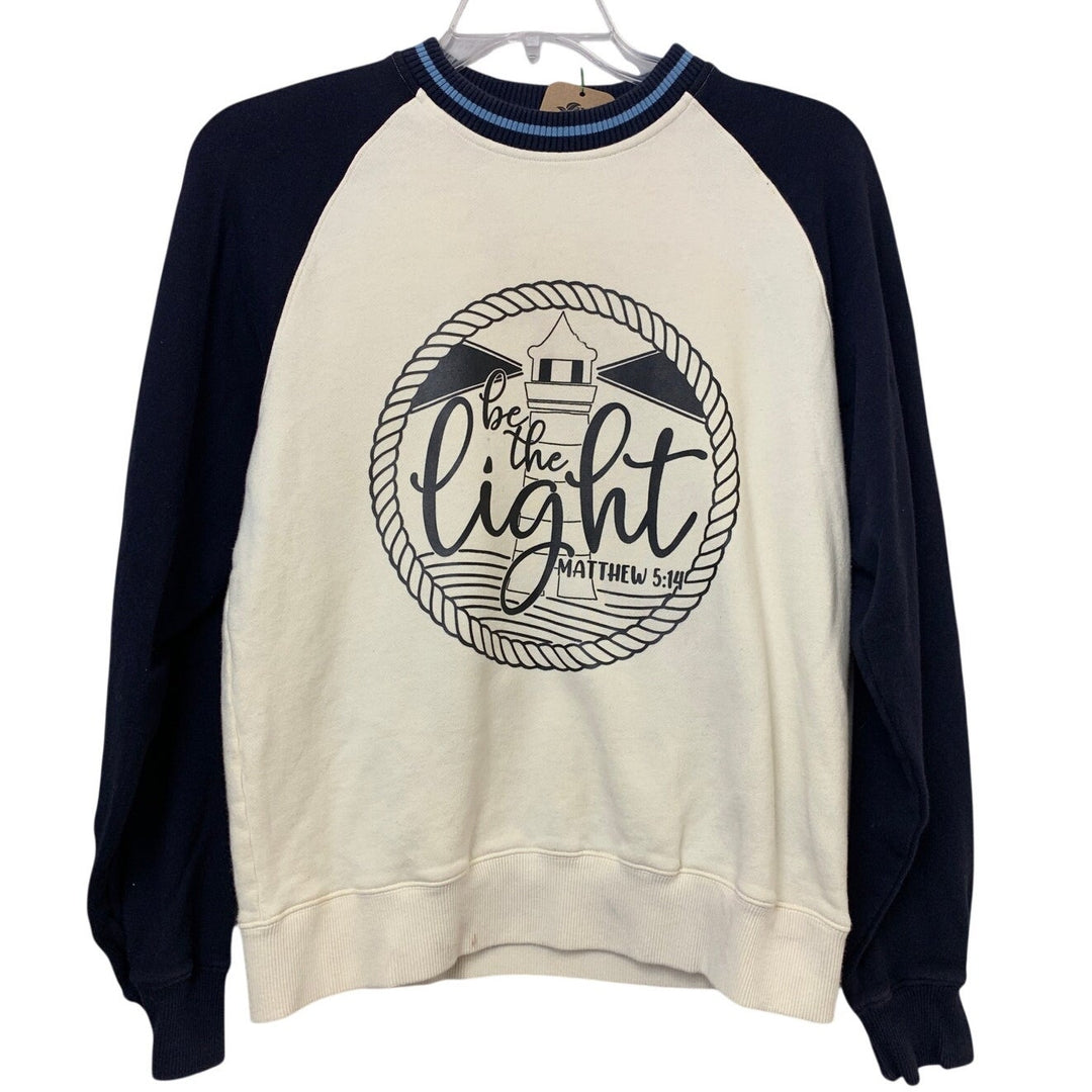 Upcycled Hand Printed Men Medium Be The Light Bible Quote Long Sleeve Sweatshirt