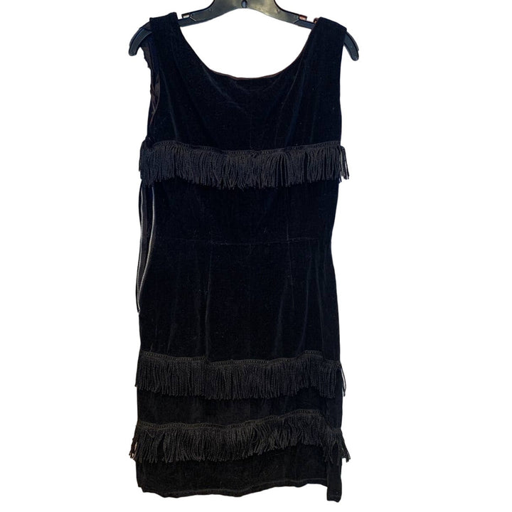 Vintage Small Black Velvet Fringed Flapper Dress Halloween Costume Needs Repair