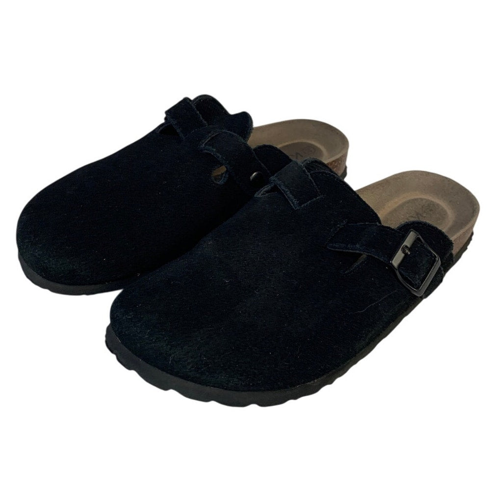 Kidmi Womens Size 8.5 Black Faux Suede Cork Clogs Closed Round Toe Slip On Shoes