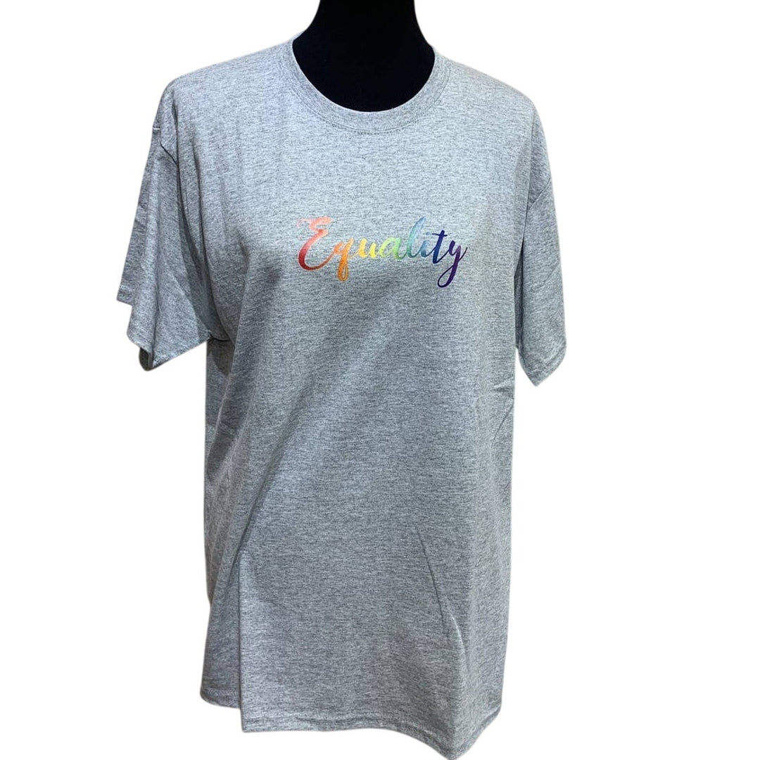 New Mens Large Hand Printed LGBTQ Gay Pride Gray Rainbow Equality Tee Shirt