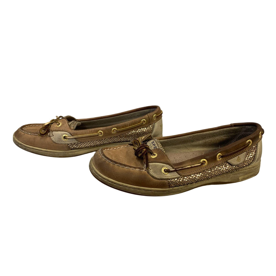 Sperry US 9.5 Sparkle Gold Tan Leather Topsiders Slip On Boat Shoes Loafers